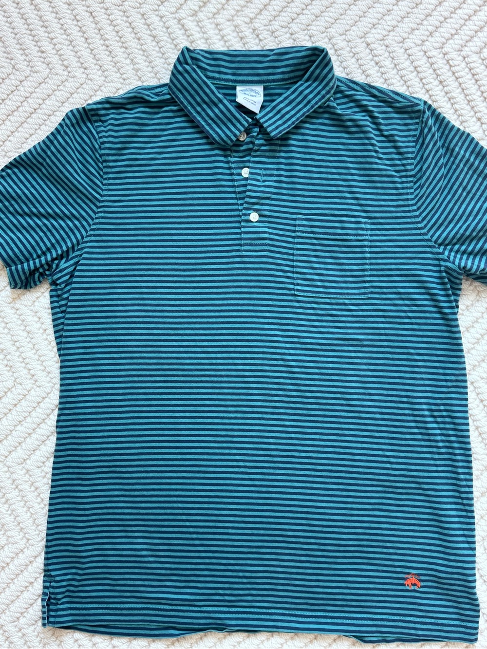 Brooks Brothers Men's Teal and Navy Striped Polo Shirt